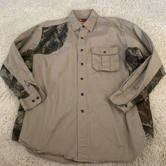 Pro Gear Wrangler Shirt Mens XL Long Sleeve Khaki Camo Shooting Hunting - Picture 3 of 6